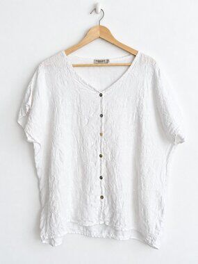 Valentina Naldi Lagenlook White Embroidered Linen Blouse XL